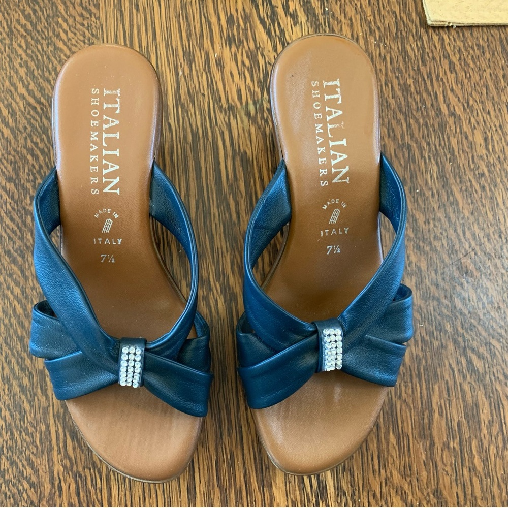 💙 Navy Platform Sandals by Italian Shoemakers Sz 7.5